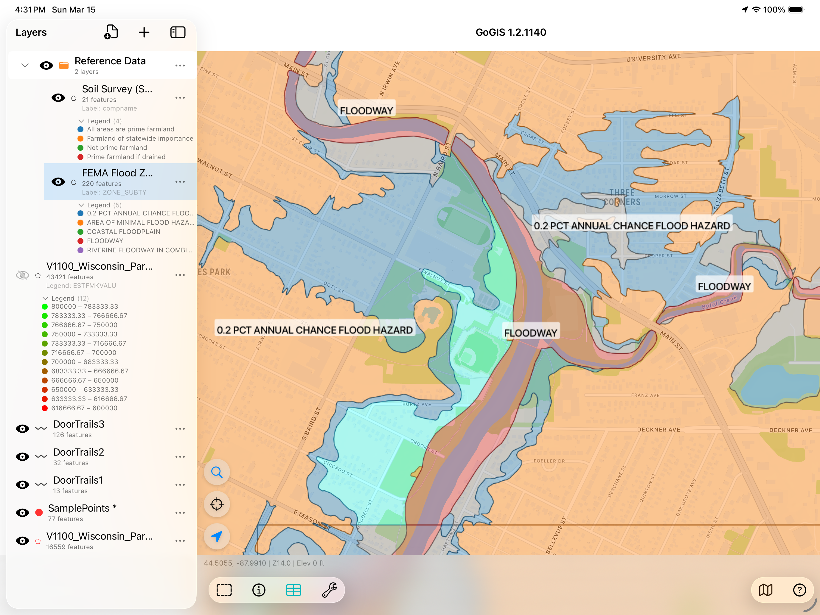 FEMA flood zone map displayed in GoGIS on iPhone