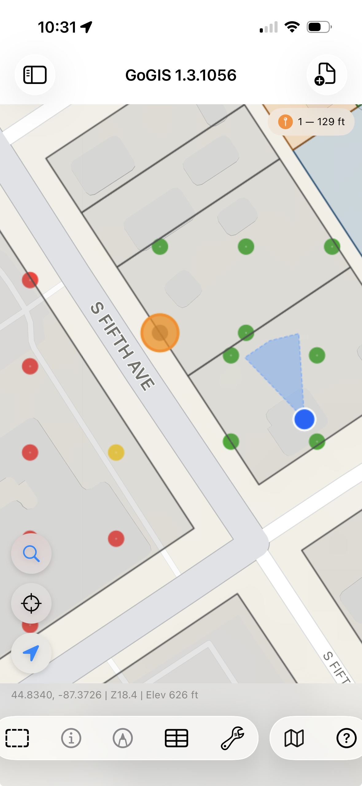 A sample grid on the map with points colored red for never sampled, green for fresh, and orange for expired
