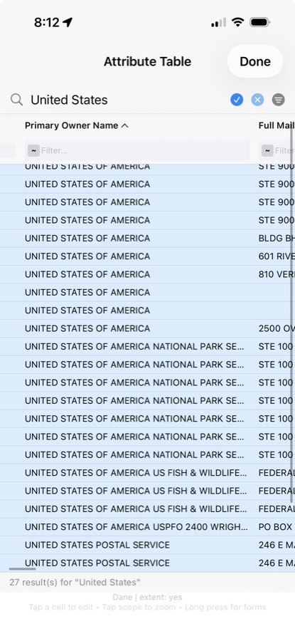 Owner name search results shown in WI 2026’s parcel table