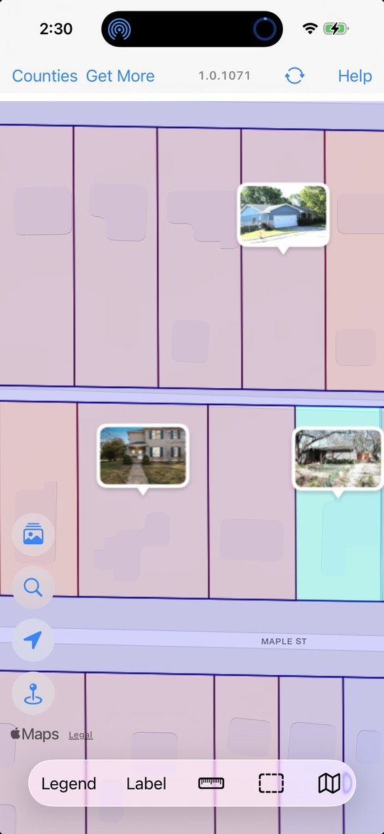 Photo markers attached to parcels on the WI 2026 map